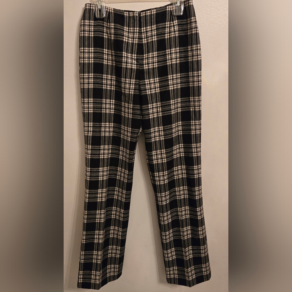 Bernard Zins Womens Wool Plaid Pants Black White Lined Made In France Sz 8
